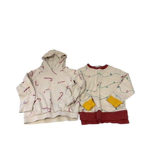 Dot Dot Smile Holiday Christmas Candy Cane Lights Lot Of 2 Sweatshirts Kids 5/6 - Picture 1 of 8